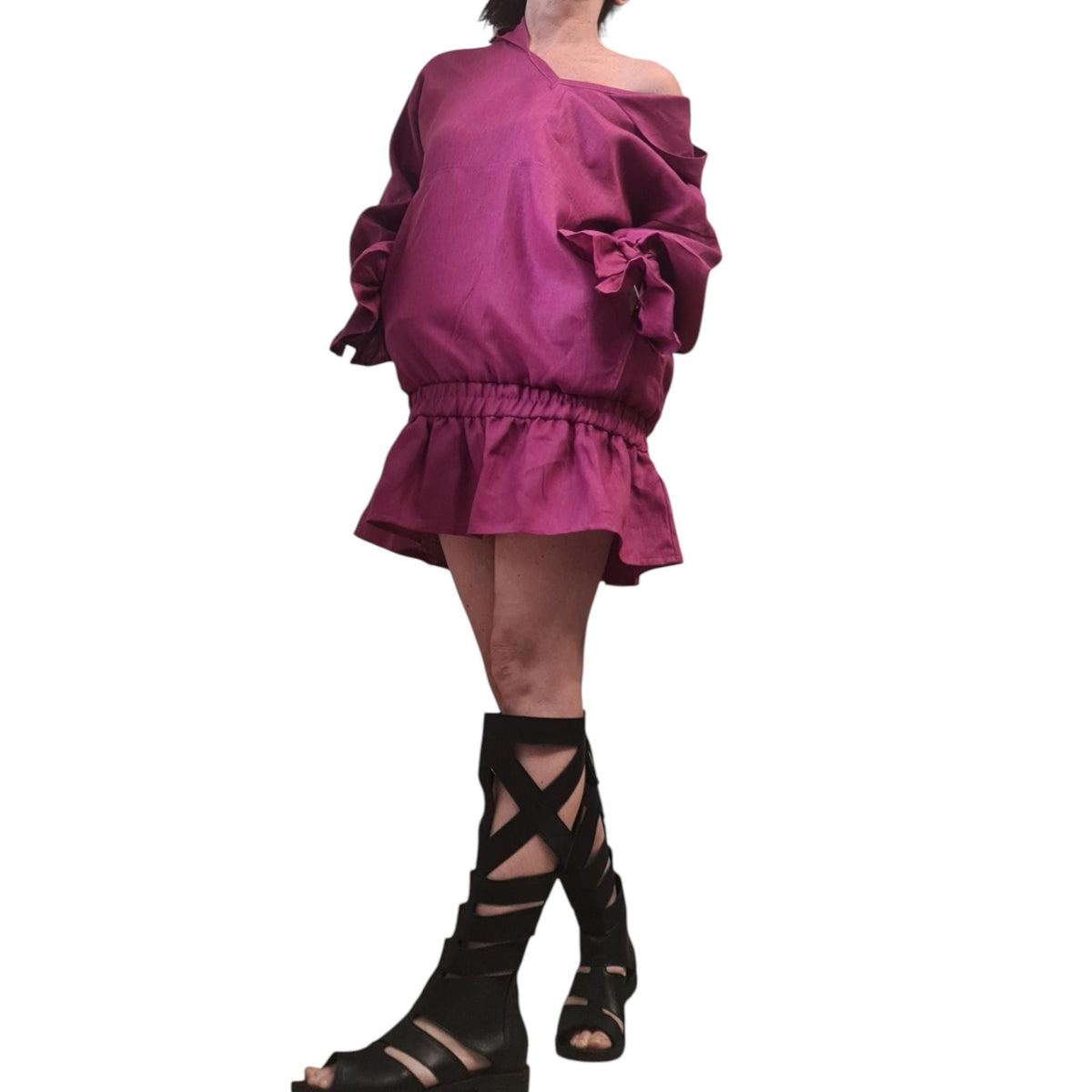 Gladiator Knee High Sandals Women, Black Leather Greek Boots, Open Toe Strappy Flat Shoes