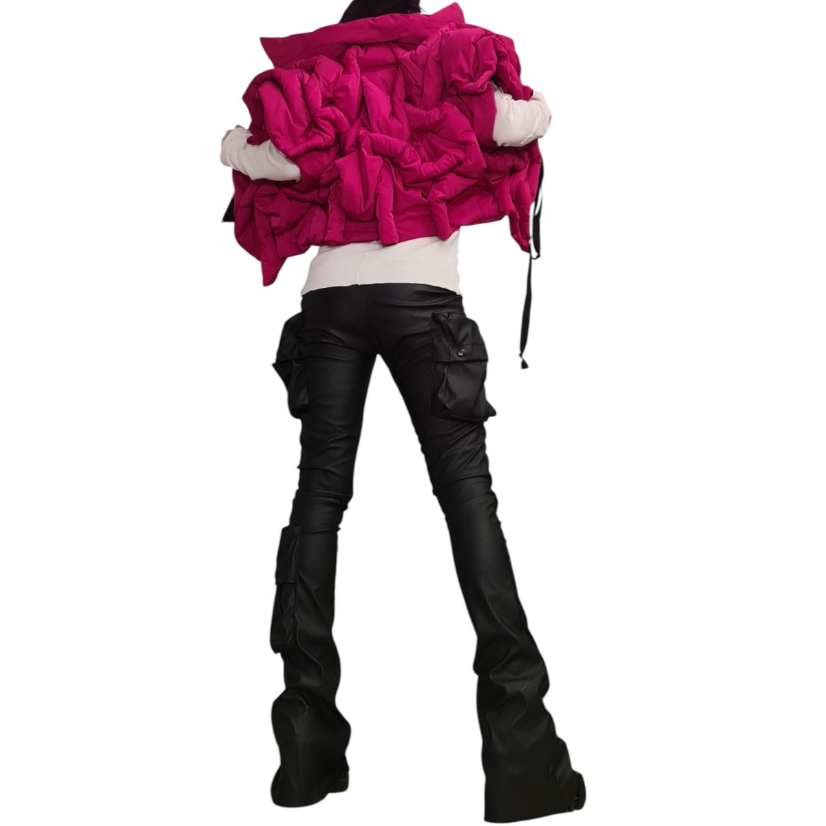 Fuchsia Asymmetric Puffer Vest, Oversized Quilted Sleeveless Jacket, Cropped Winter Gilet