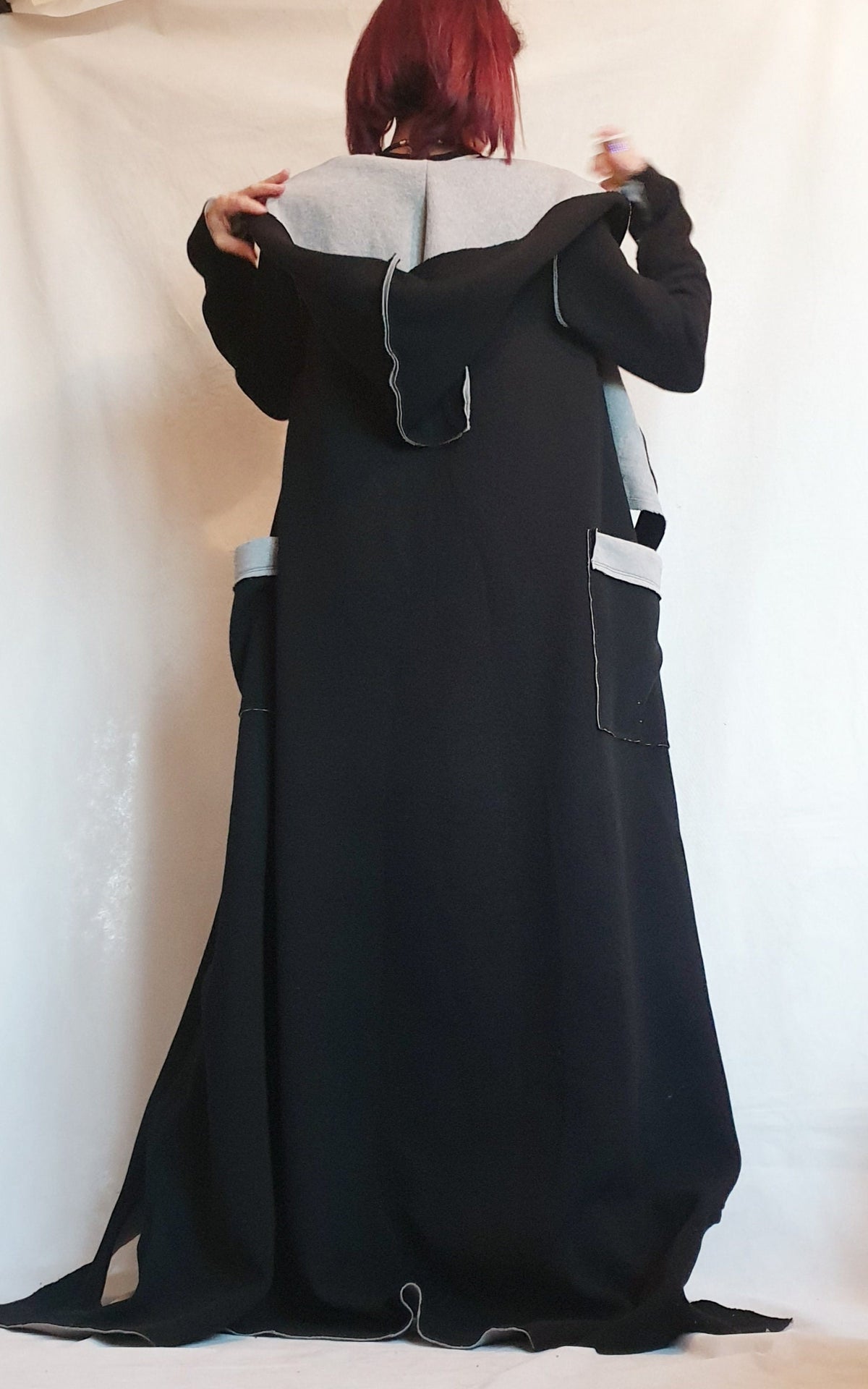 Black Grey Hooded Wool Vest, Plus Size Asymmetric Maxi Gilet, Long Knit Outerwear
