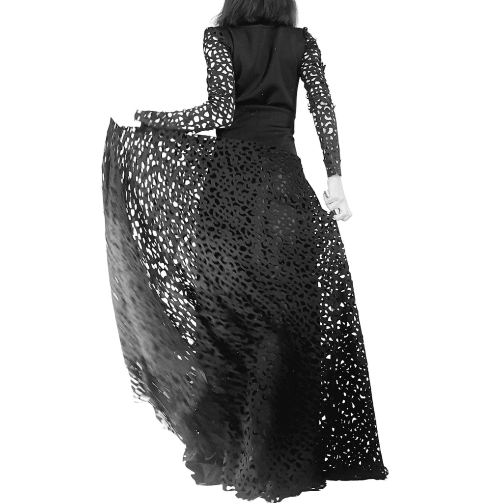 Avant-garde Black Gothic Maxi Skirt Dress, Neoprene Circle Skirt