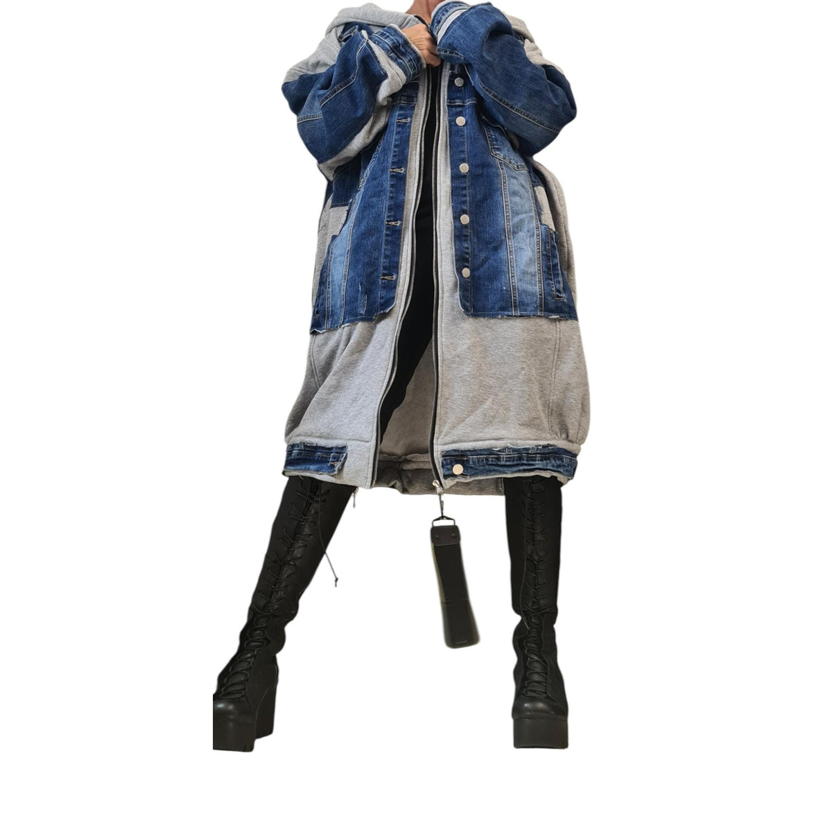 Purple Avant Garde Denim Hoodie, Oversized Cotton Sweatshirt, Designer Streetwear for Women
