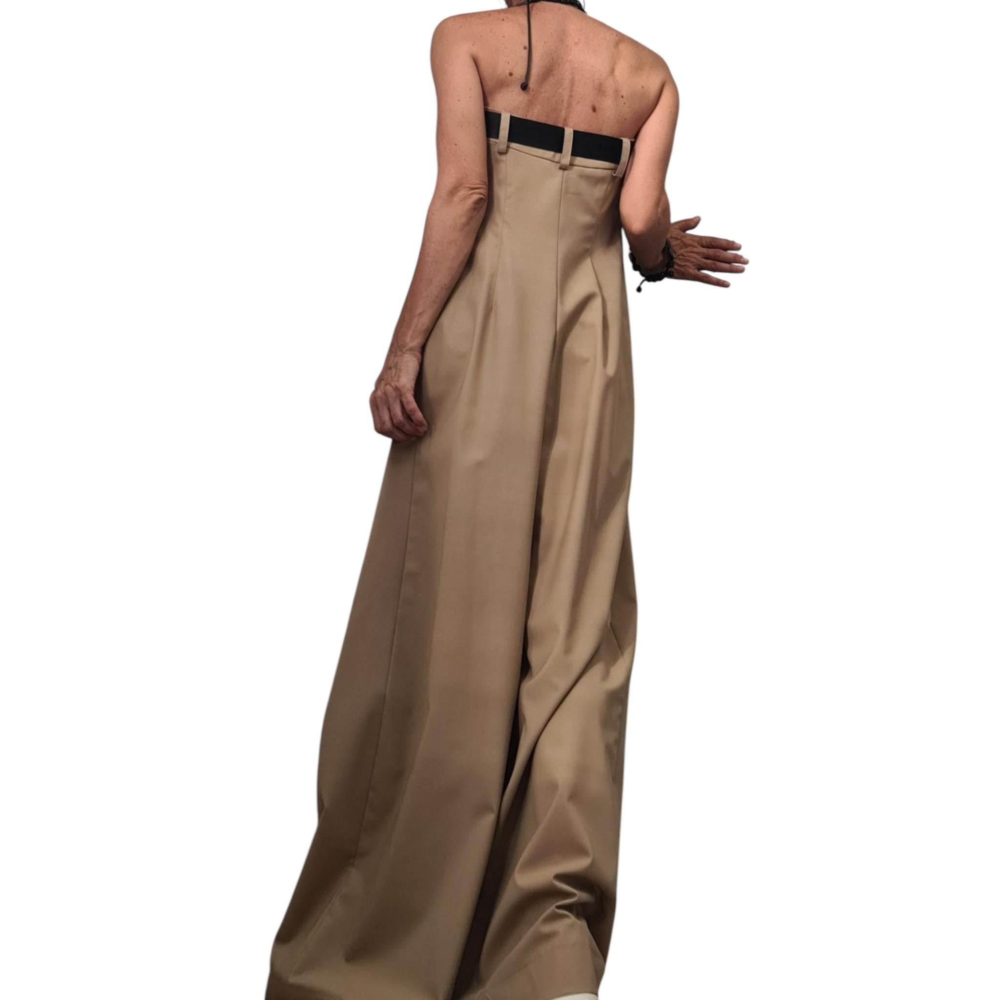 Wide Leg Jumpsuit, Sleeveless Bustier Overall, Beige Harem Jumpsuit