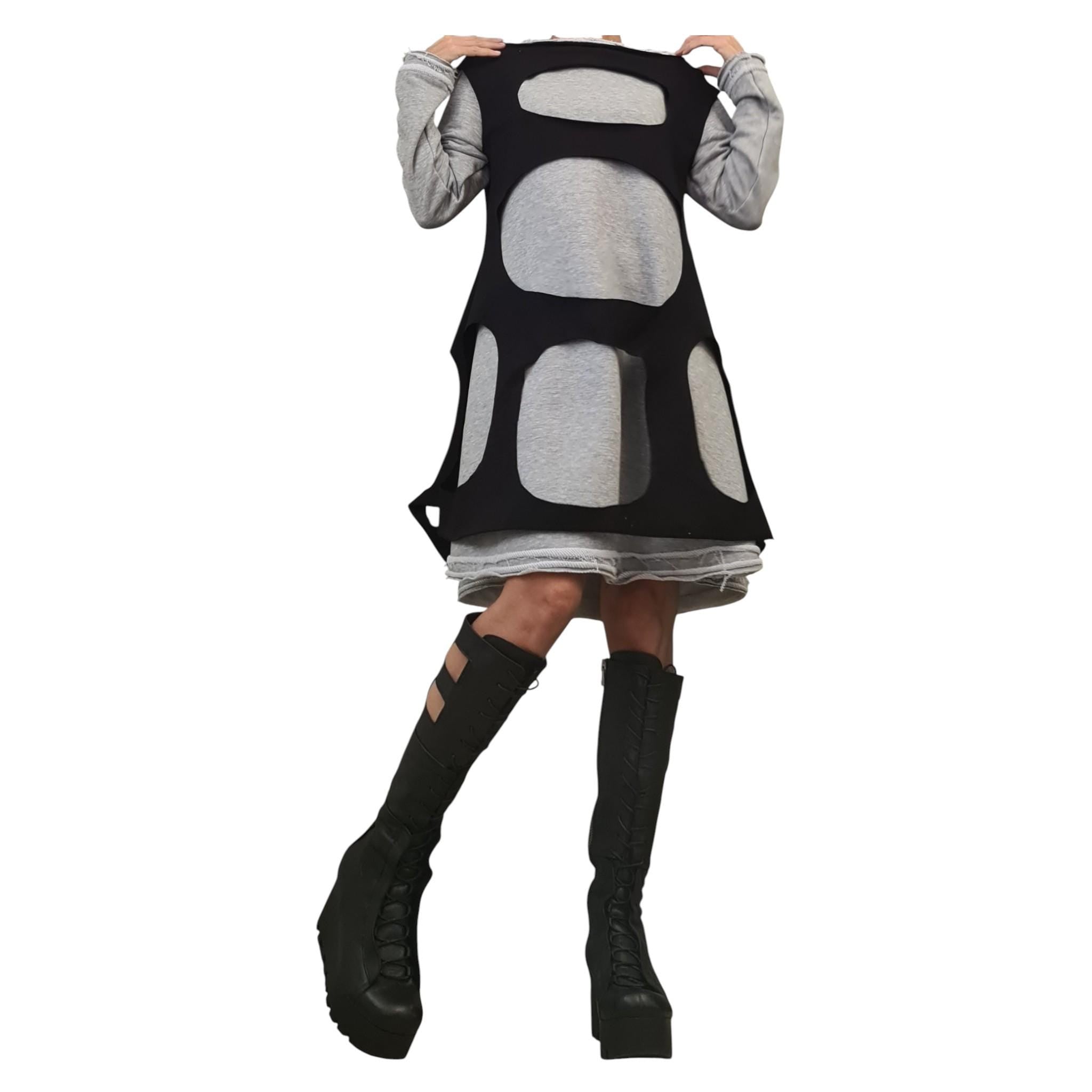 Two-Part Asymmetric Cotton Dress, Loose Fit, Long Sleeve, Extravagant Style