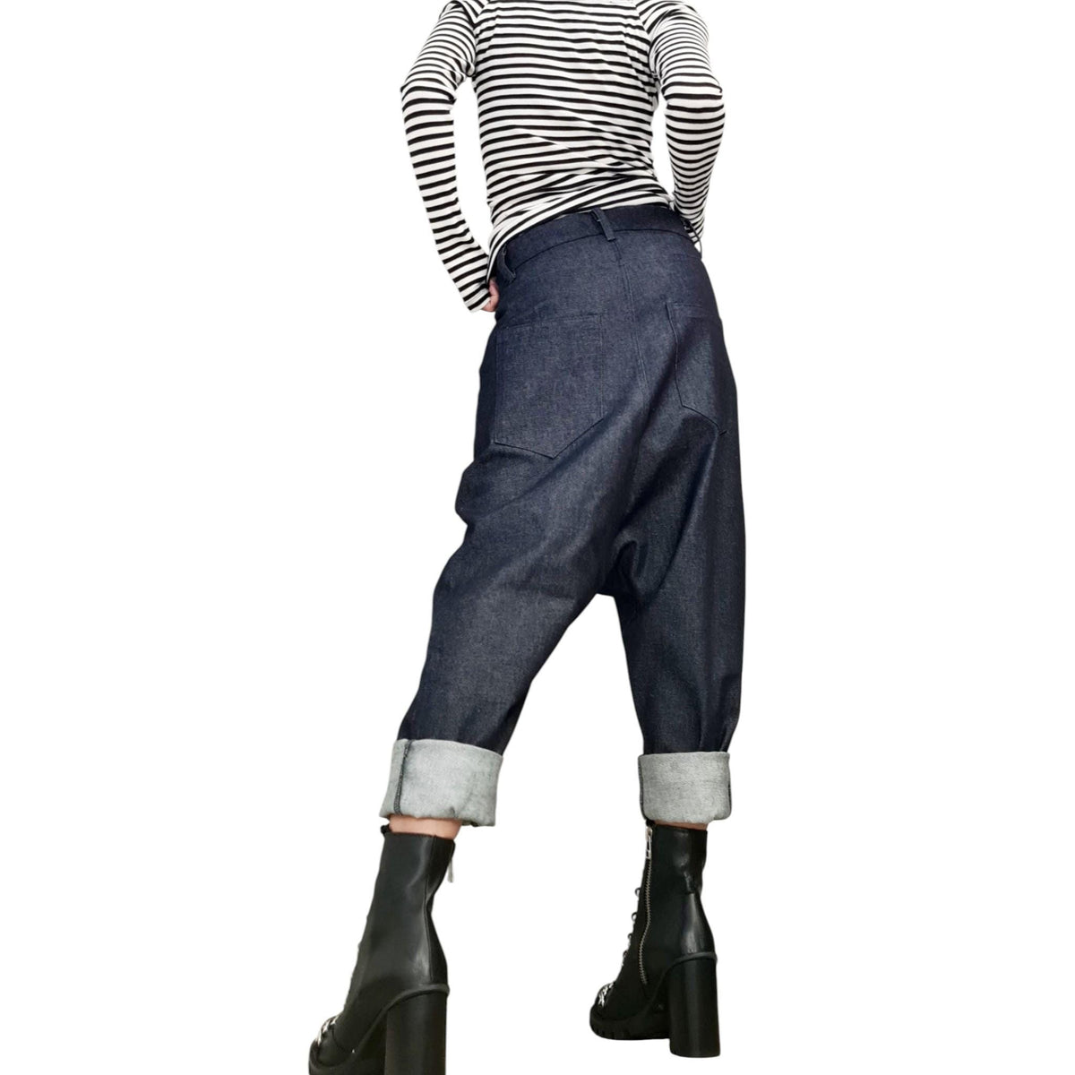 Beige Denim Harem Pants, Loose Drop Crotch Pants, Oversized Baggy Jeans, Plus Size Trousers