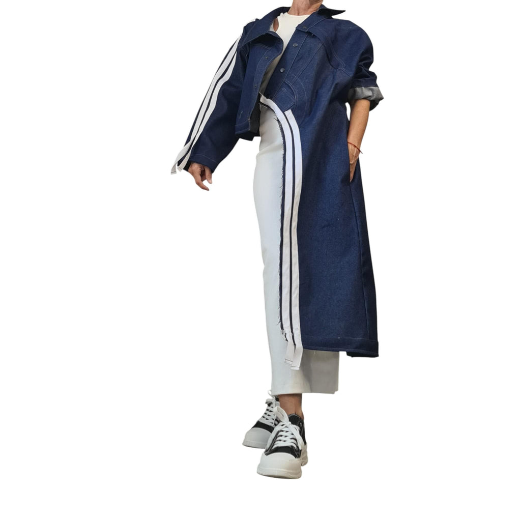 Asymmetrical Denim Jacket, Deconstructed Oversized Coat, Handmade Plus Size Outerwear for Women