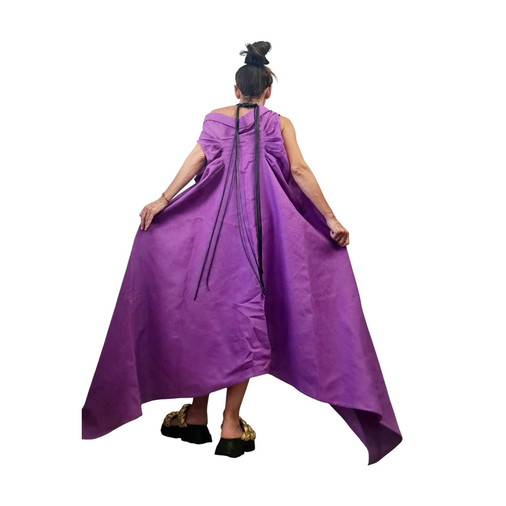 Purple Linen Tunic Shorts Set, Asymmetric Long Tunic, Loose Pants, Handmade Summer Outfit