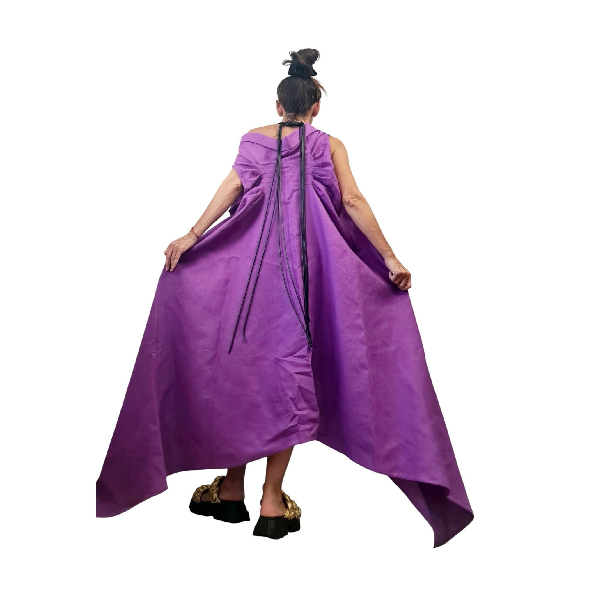 Purple Linen Tunic Shorts Set, Asymmetric Long Tunic, Loose Pants, Handmade Summer Outfit