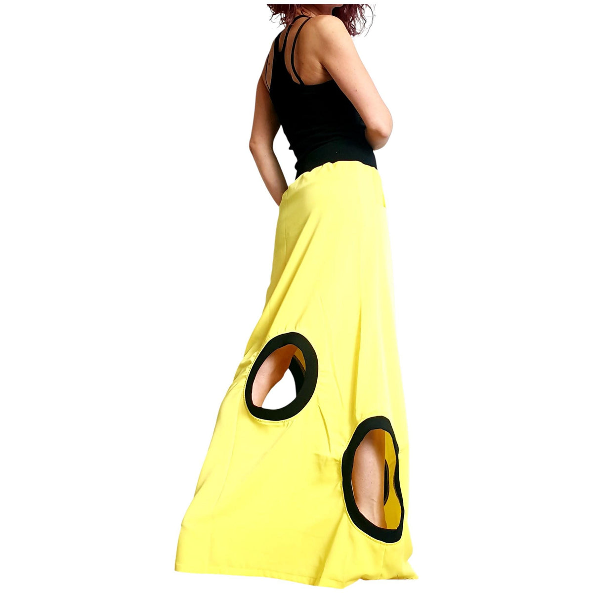 Avant Garde Yellow Skirt, Loose Maxi Asymmetric Oversize Women Clothing, Convertible Outfit