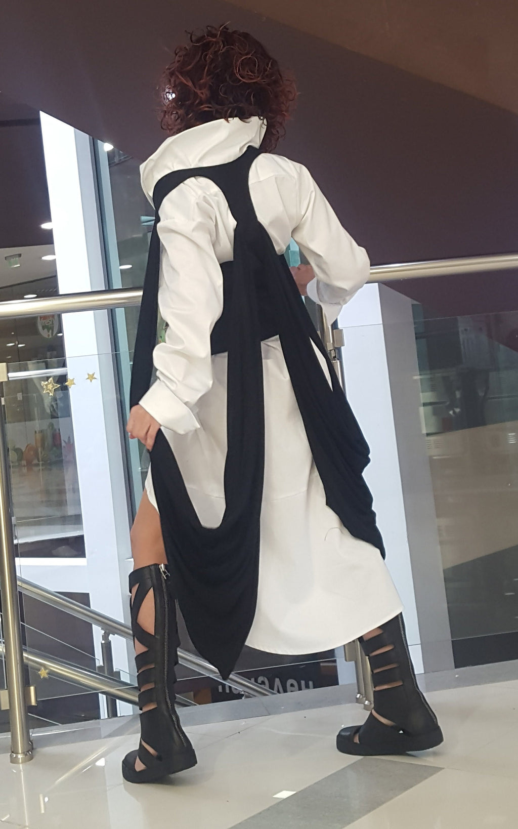 Black Asymmetrical Maxi Vest, Fitted Sleeveless Top, Long Draped Side Panels