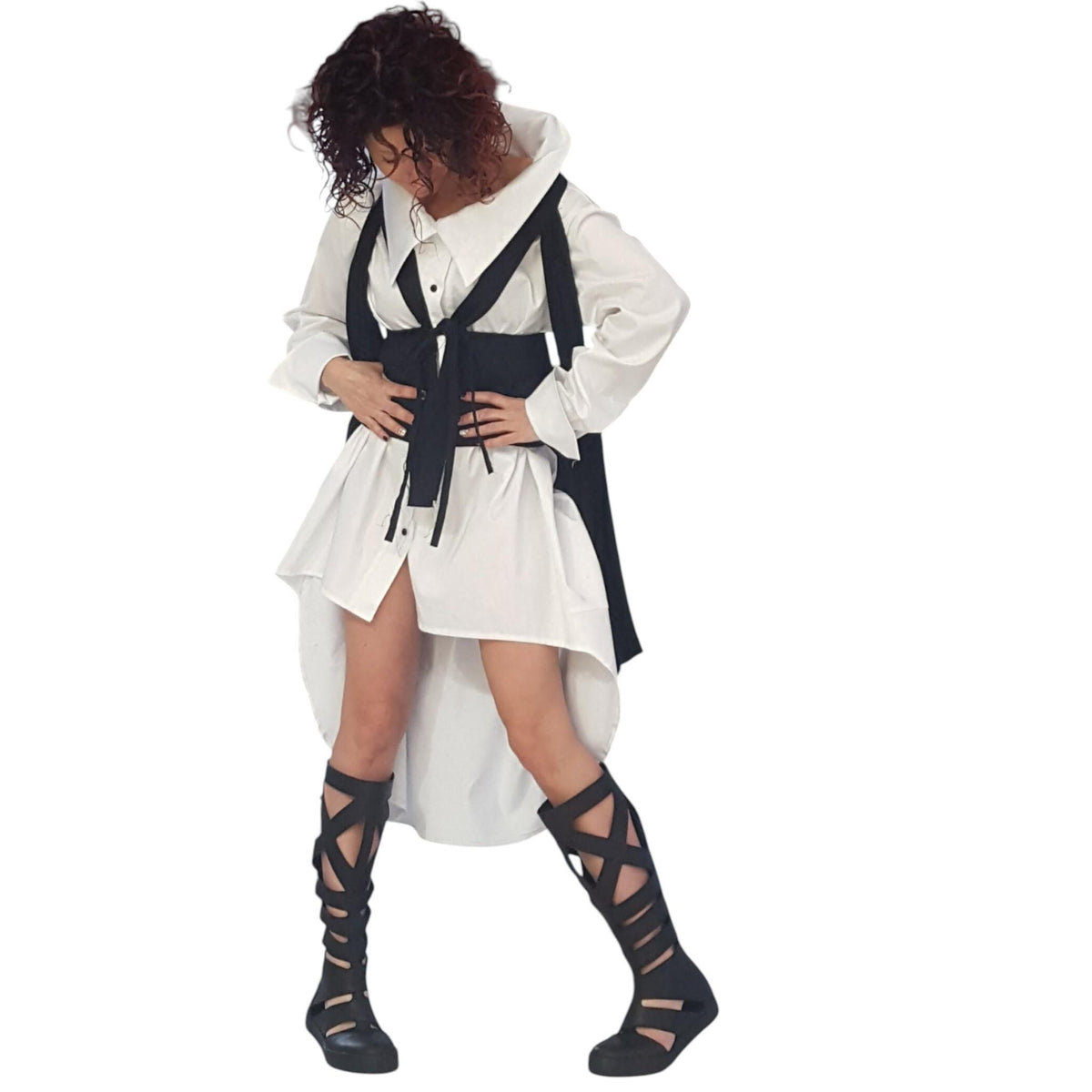 Asymmetric White Cotton Tunic Shirt, Avant Garde Oversize Shirt