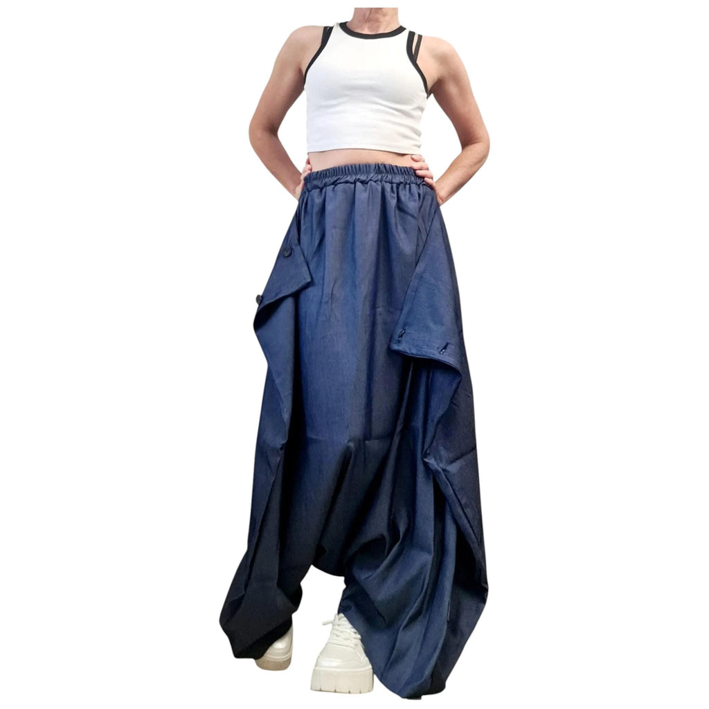 Convertible Wide Leg Denim Pants, Asymmetric Skirt Harem Trousers, Avant-Garde Cloyhing
