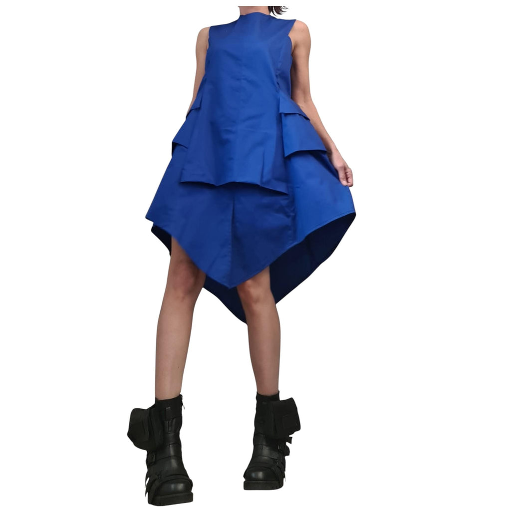 Royal Blue Extravagant Sleeveless Dress, Plus Size Futuristic Clothing