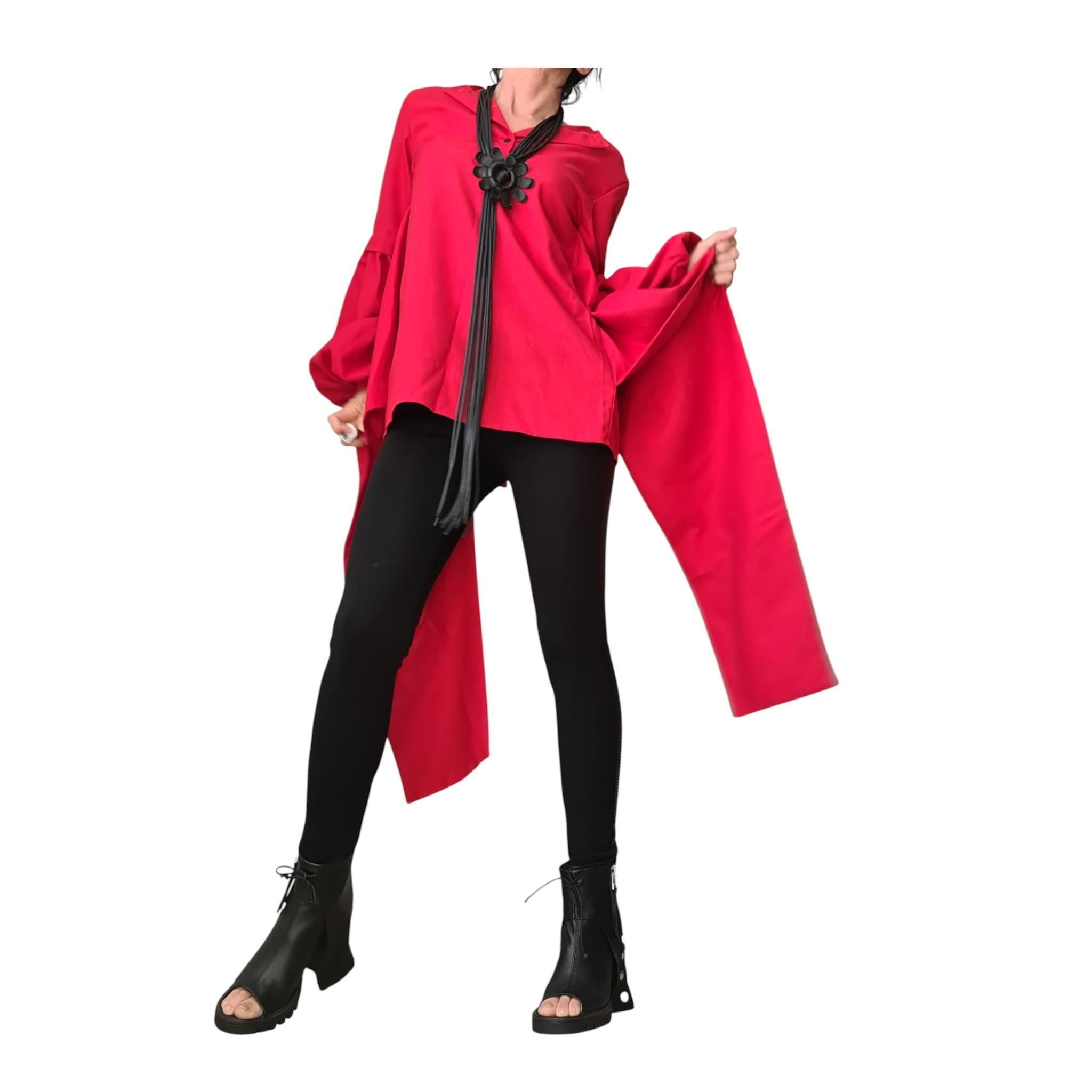 Red Linen Asymmetric Shirt, Oversize Tunic Top, Loose Tunic, Boho Style