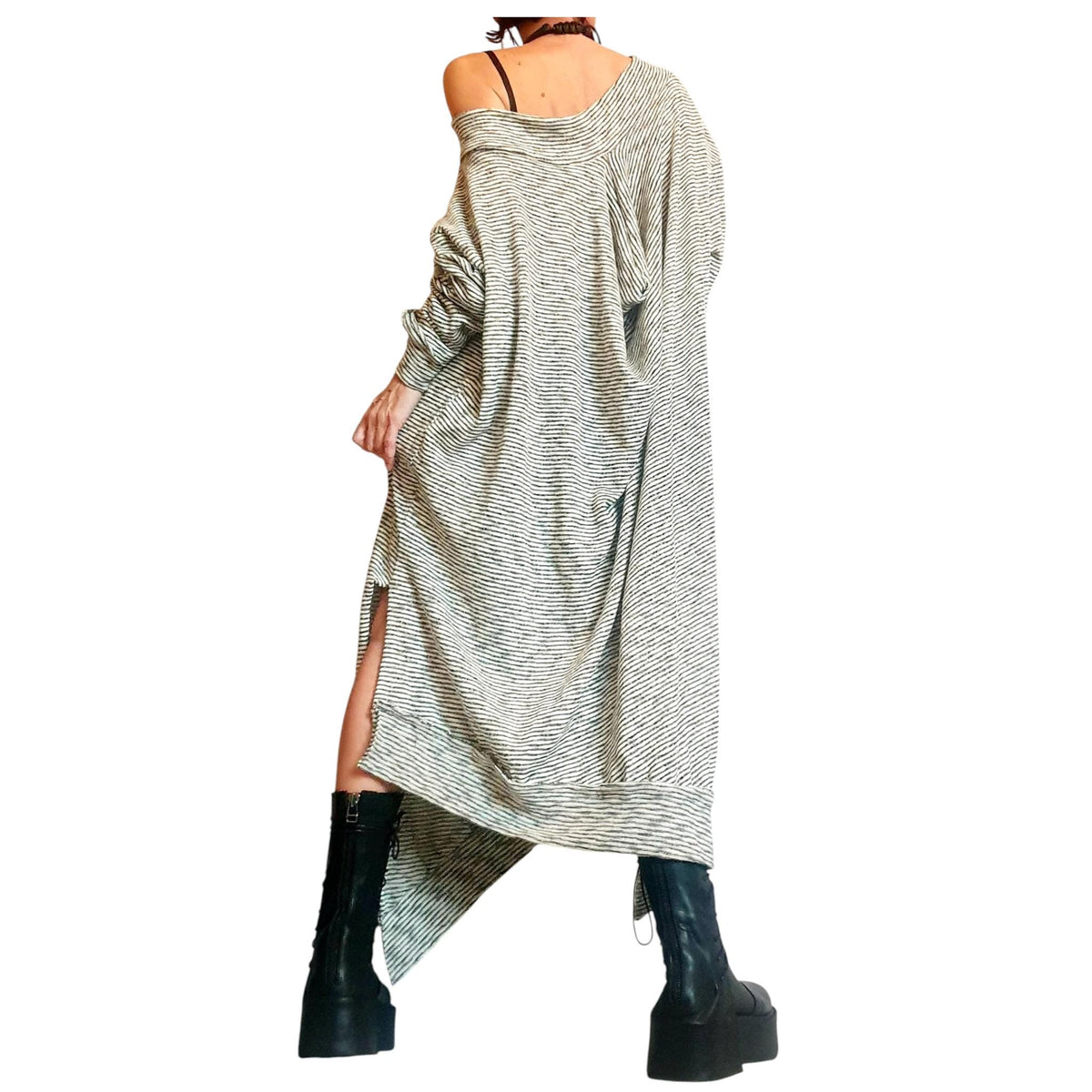 One Shoulder Maxi Dress: Striped Knit Oversize (Plus Size XS-5XL)