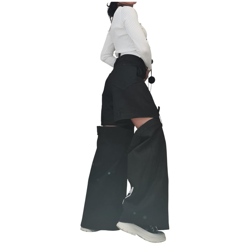 Black Denim Trousers, Deconstructed Wide Leg Jeans, Oversized Women Clothing