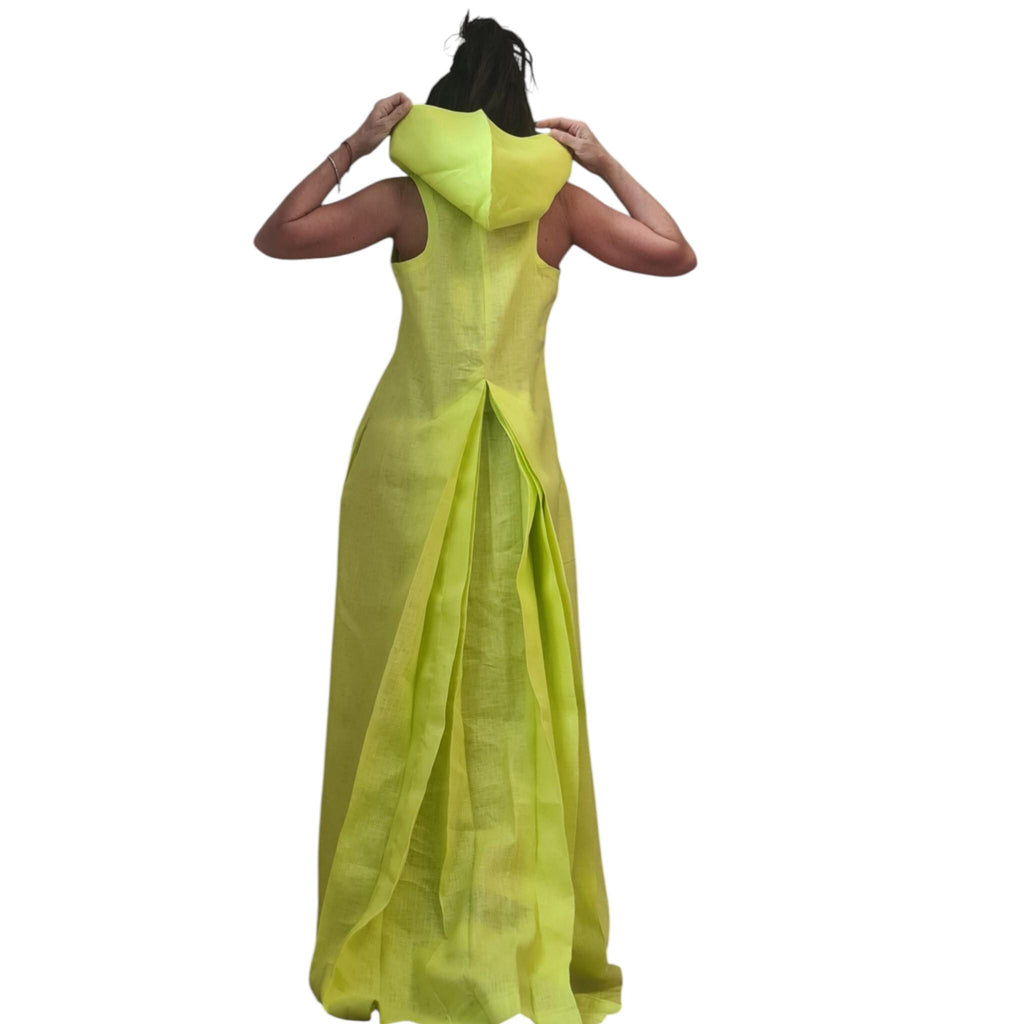 Olive Green Hooded Linen Dress, Sleeveless Maxi Dress, Boho Kaftan, Plus Size