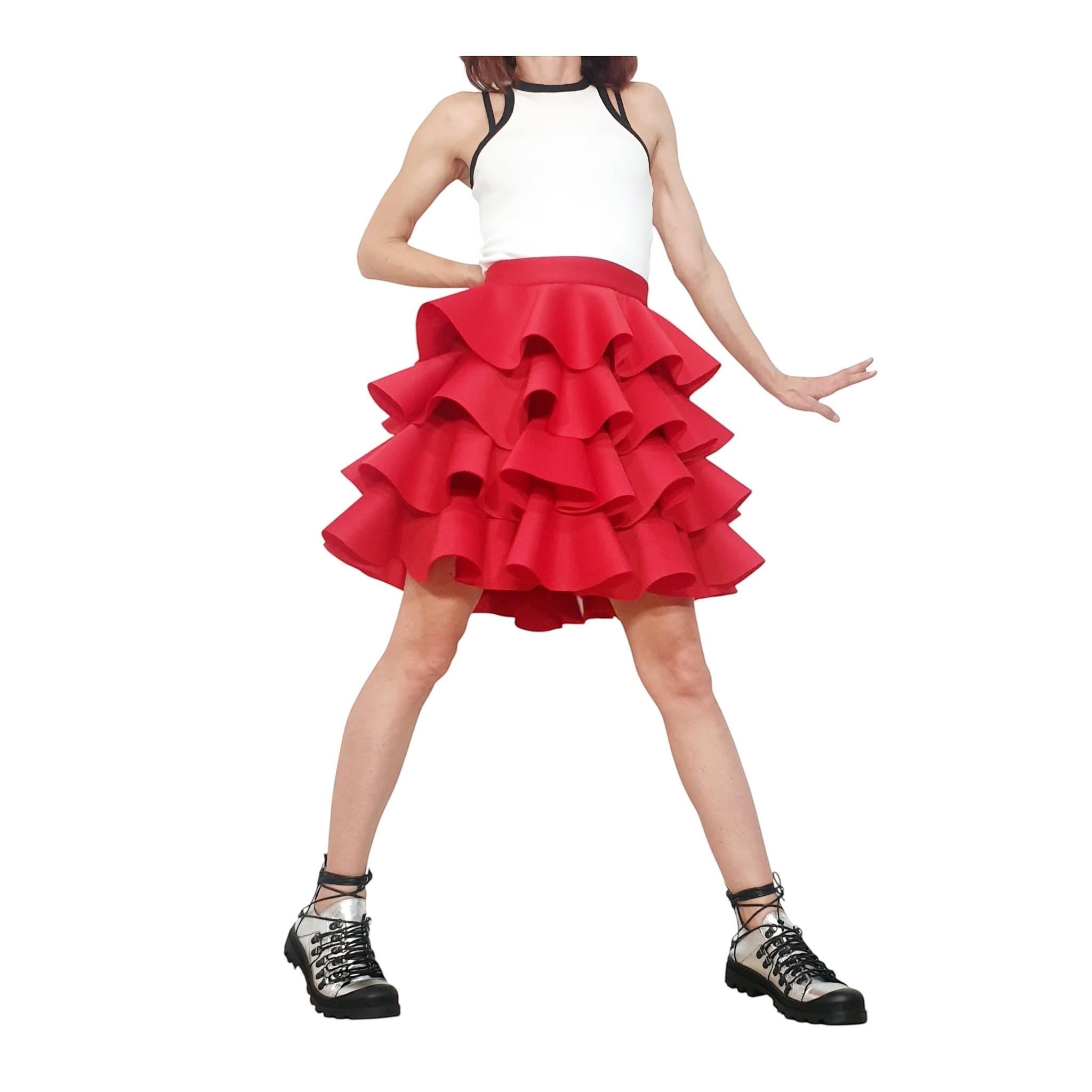 Circle Red Neoprene Skirt, Extravagant Skirt, Ball Skirt, Cocktail Skirt, Gothic Skirt, Asymmetric Skirt, Wedding Skirt, Waist Skirtр