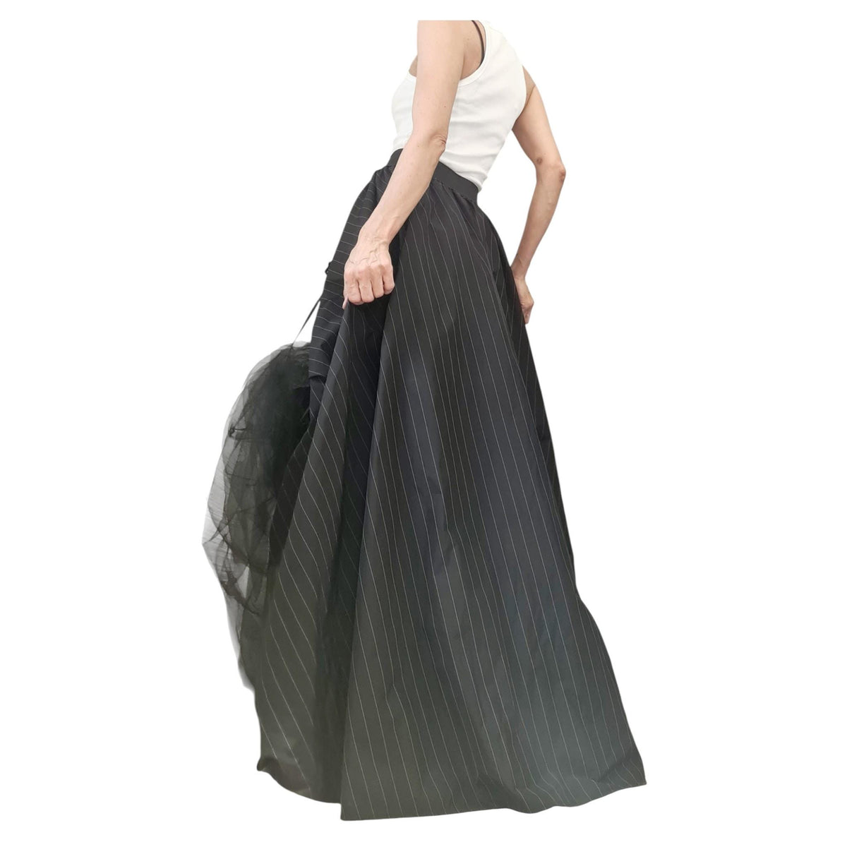 Asymmetric Ball Dress Skirt: Black & White Stripes, Plus Sizes