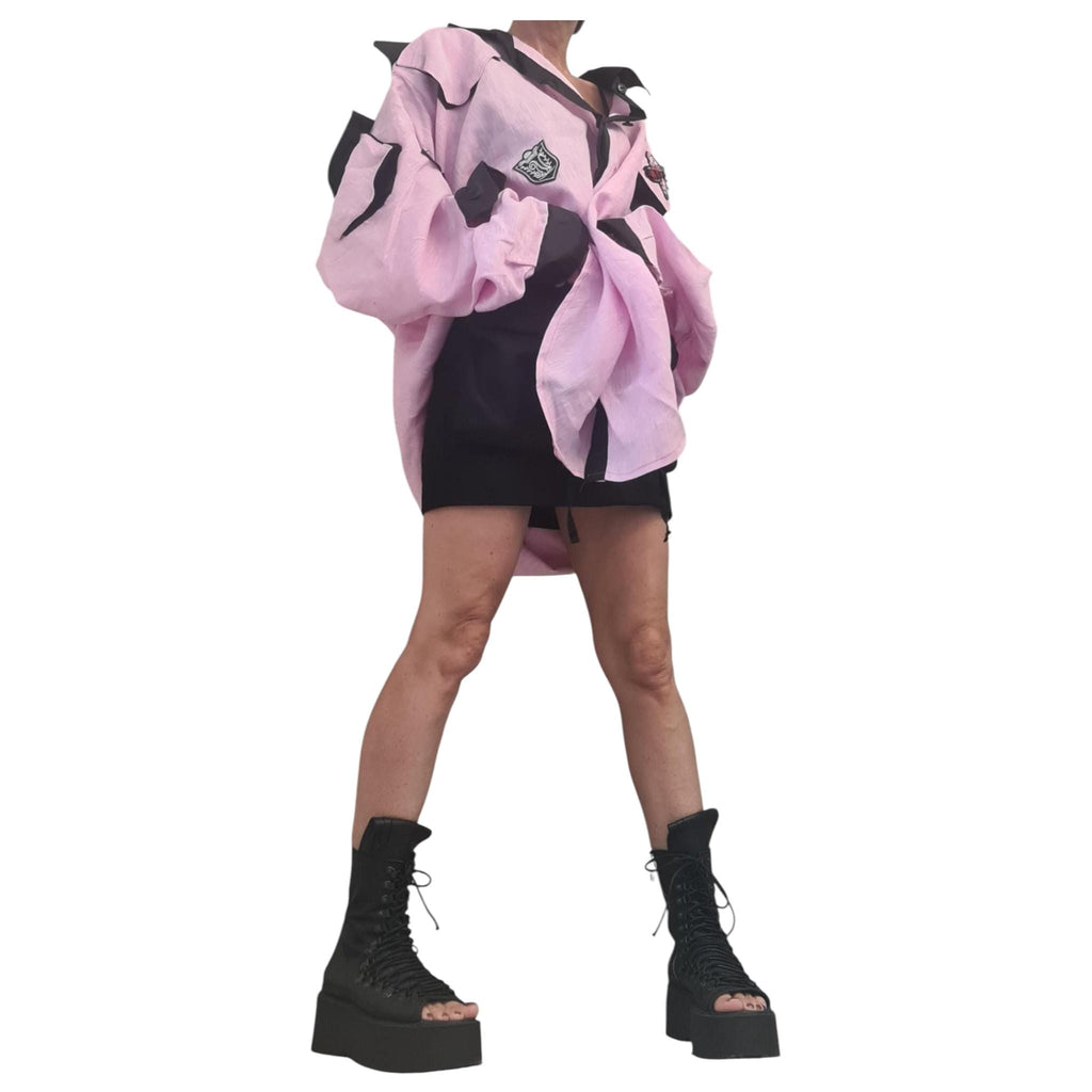 Pistachio Linen Asymmetric Tunic, Oversized Avant Garde Top, Open Back Collar Shirt, Cargo Pocket