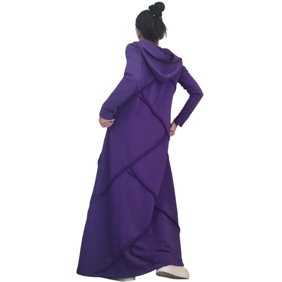 Dark Purple Hooded Maxi Dress Long Sleeve Avant Garde Handmade Womens Clothing