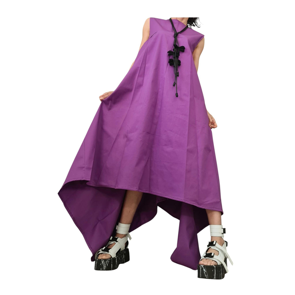 Purple Asymmetric Loose Dress, Sleeveless Long Short Tunic, Plus Size