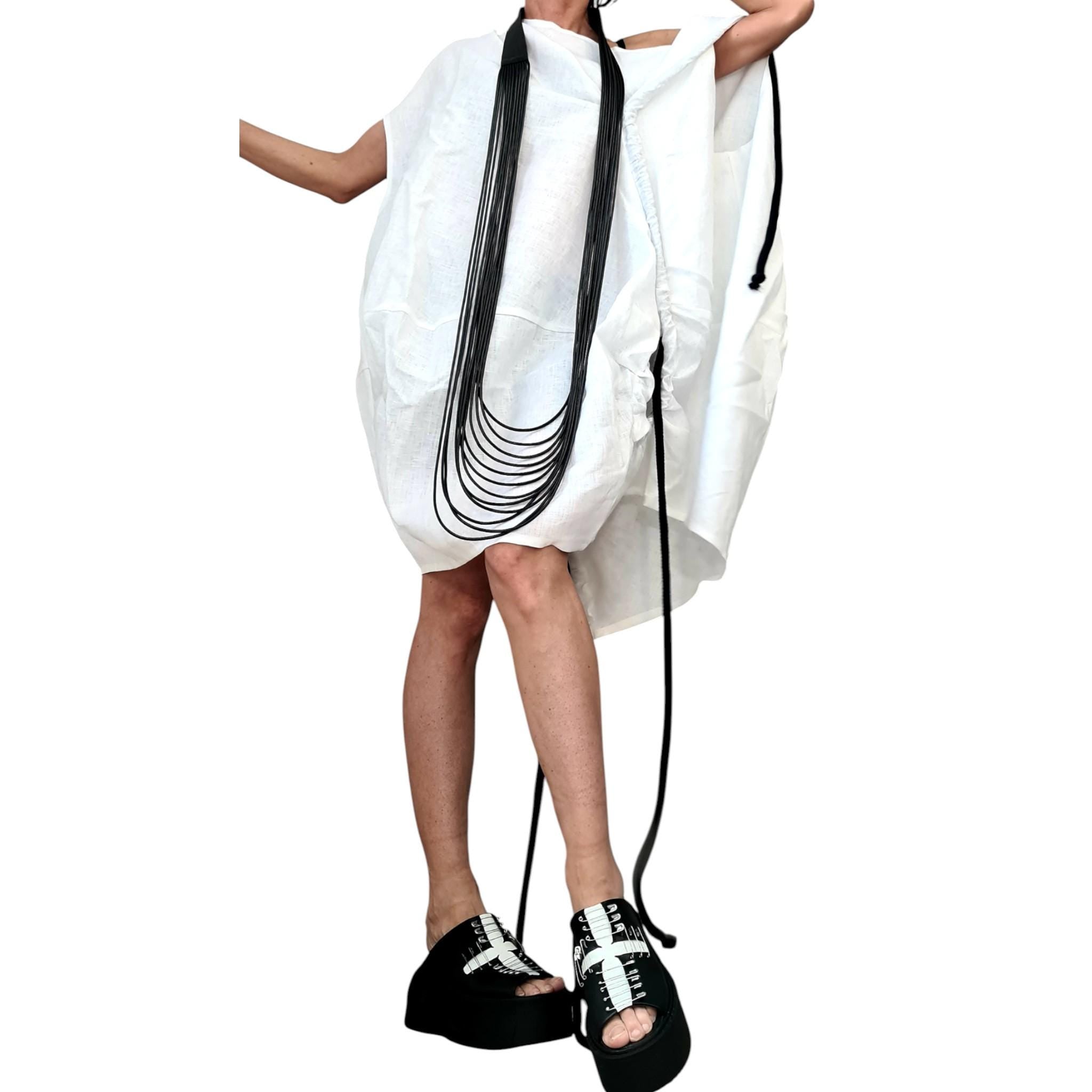 White Linen Tunic Dress, Adjustable Length, Plus Size Linen Clothing