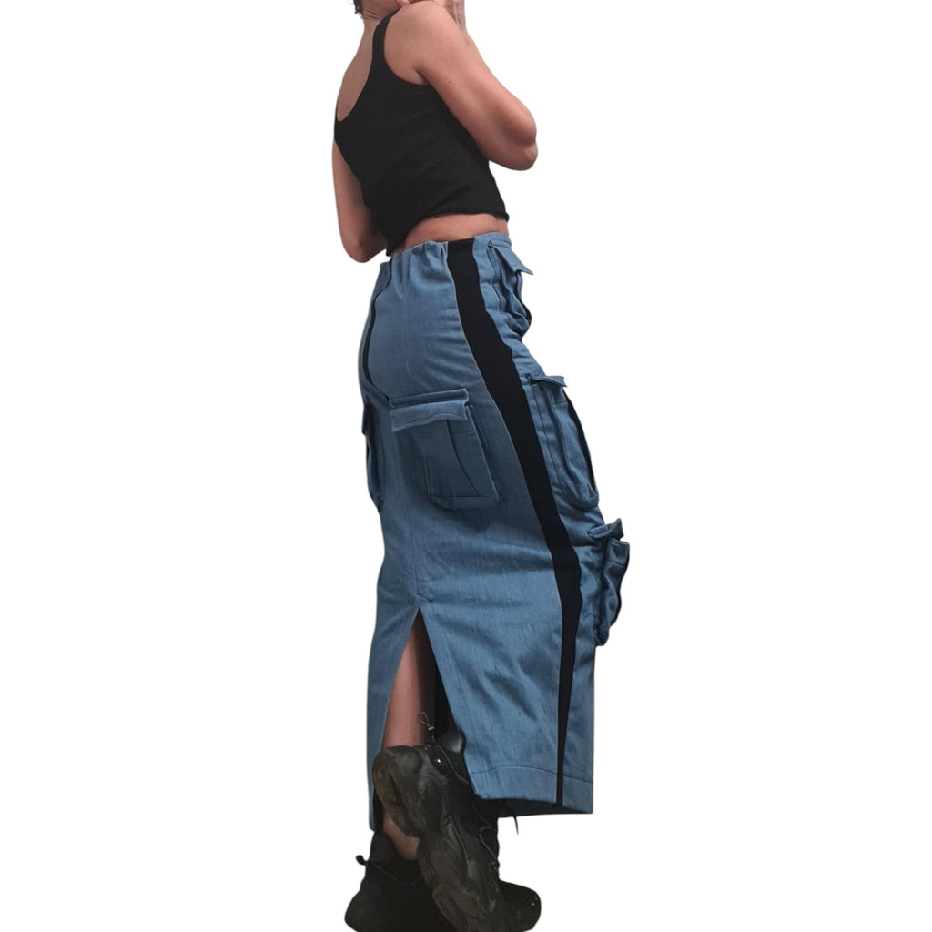 Denim Pencil Dress, Avant Garde Style, Outer Pocket Detail, Cargo Dress for Women