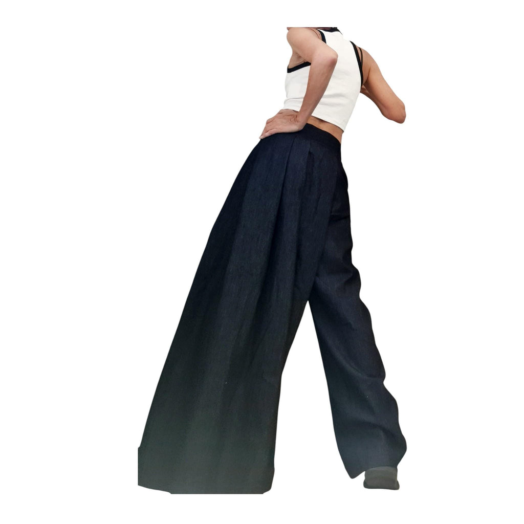 Asymmetrical Denim Pants, Wide Leg Jeans, Avant Garde Denim Trousers, Loose Women Bottoms