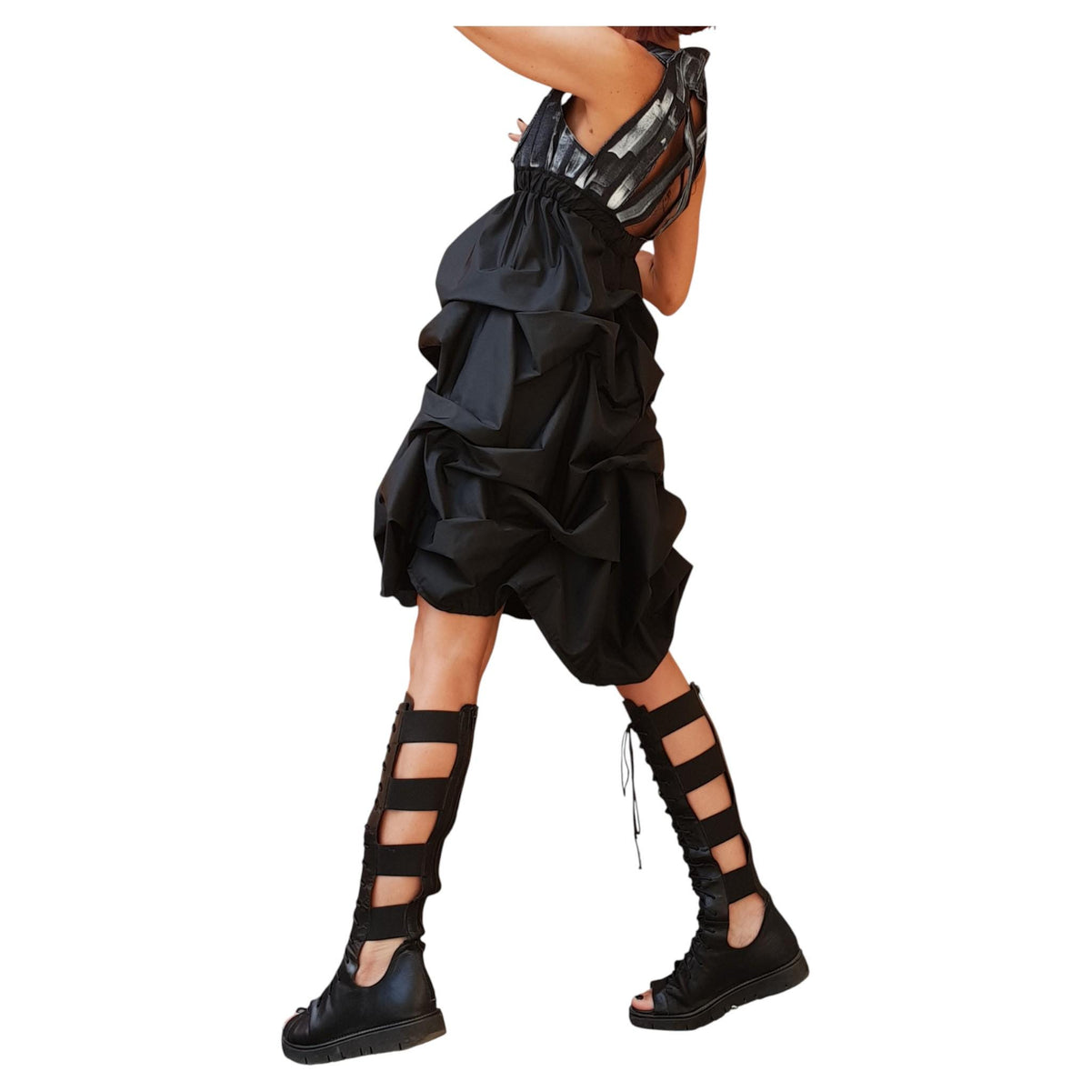 Open Back Maxi Dress, Denim Top Black Bottom Dress, Oversized Avant Garde Clothing