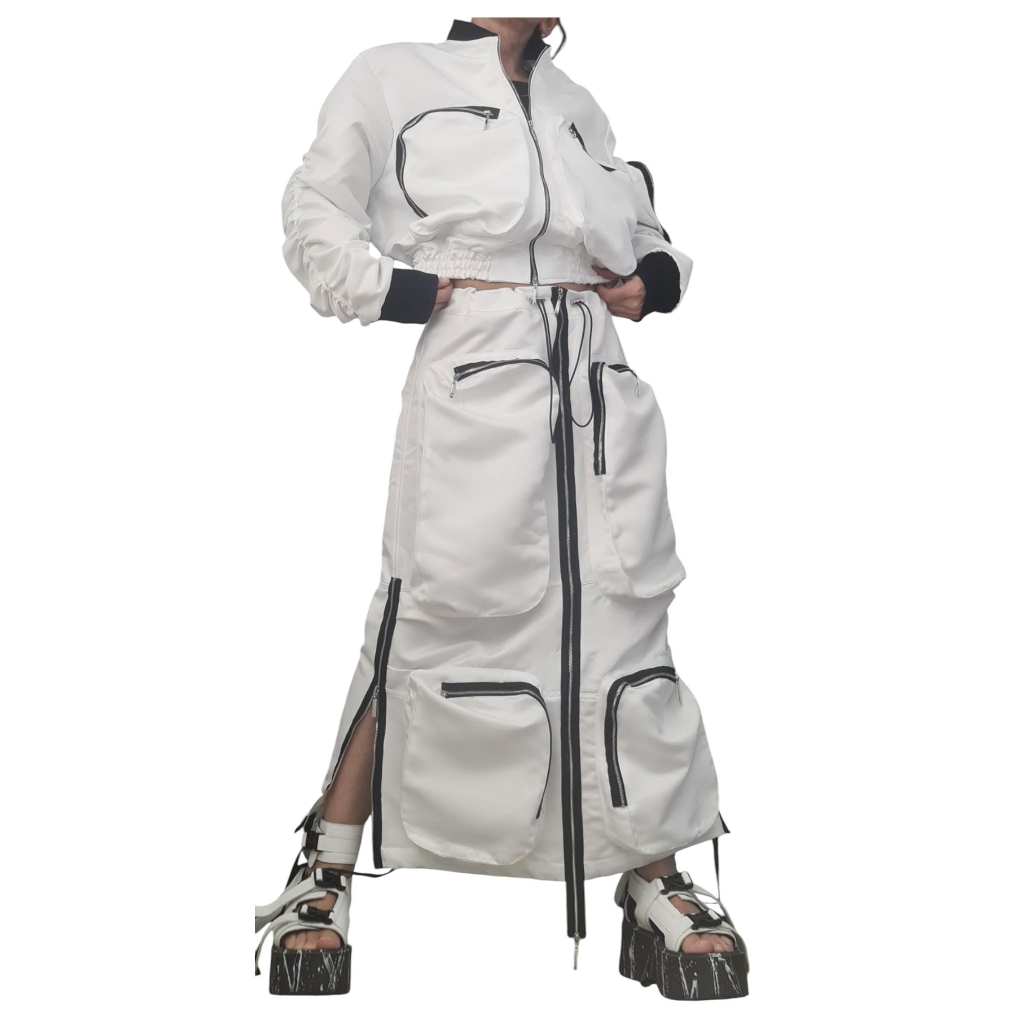 White Cotton Avant Garde Skirt, Deconstructed Maxi Skirt with Pockets