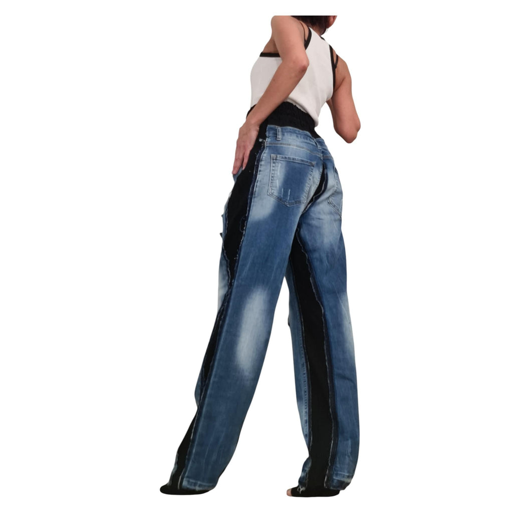 Deconstructed Denim Pants Women Wide Leg Streetwear Hip Hop Style Designer Trousers