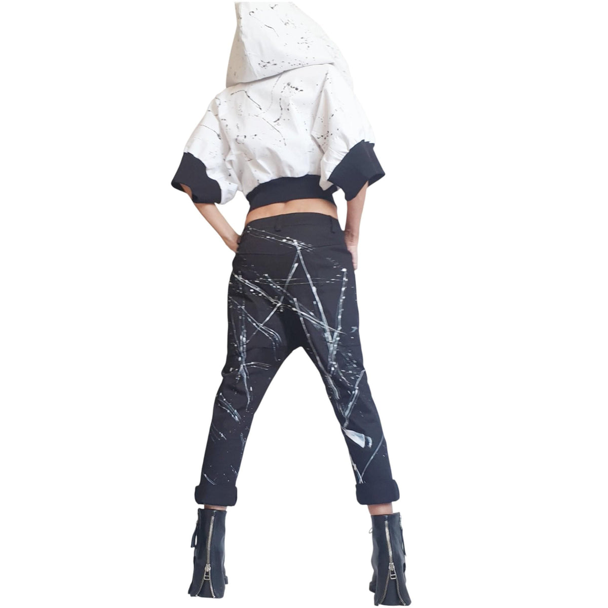 White Black Bomber Jacket Oversized Hooded Denim Coat | Urban Plus Size Streetwear for Women