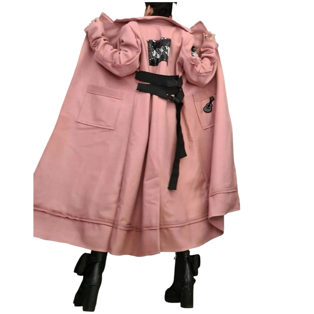 Dusty Rose Wrap Coat, Asymmetric Long Robe Jacket, Plus Size Double Belt Outerwear