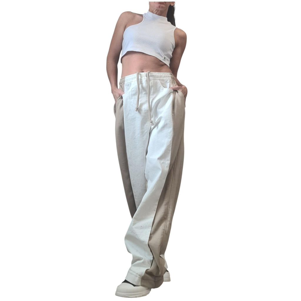 Cotton Denim Harem Pants Loose Set, Asymmetrical Blouse, Extravagant Style for women
