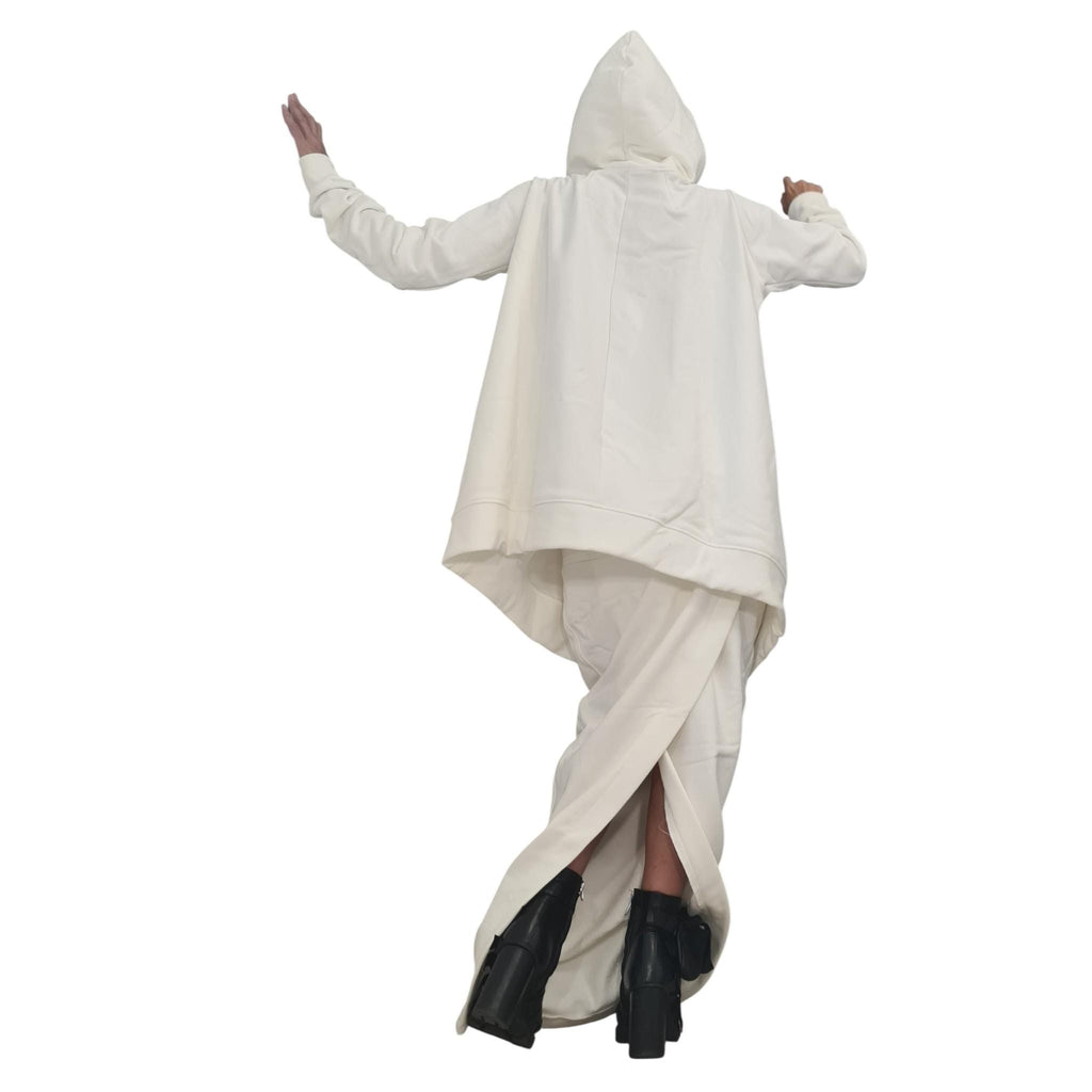 Brown Cotton Wrap Maxi Skirt, Oversized Asymmetrical Hooded Tunic, Two-Piece Co-Ord Set, Plus Size