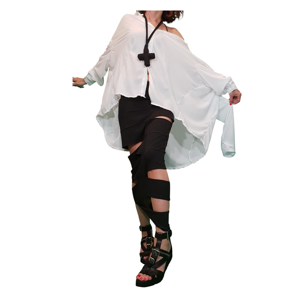 White Chiffon Extravagant Oversized Shirt, Deconstructed Avant Garde Tunic, Loose Top