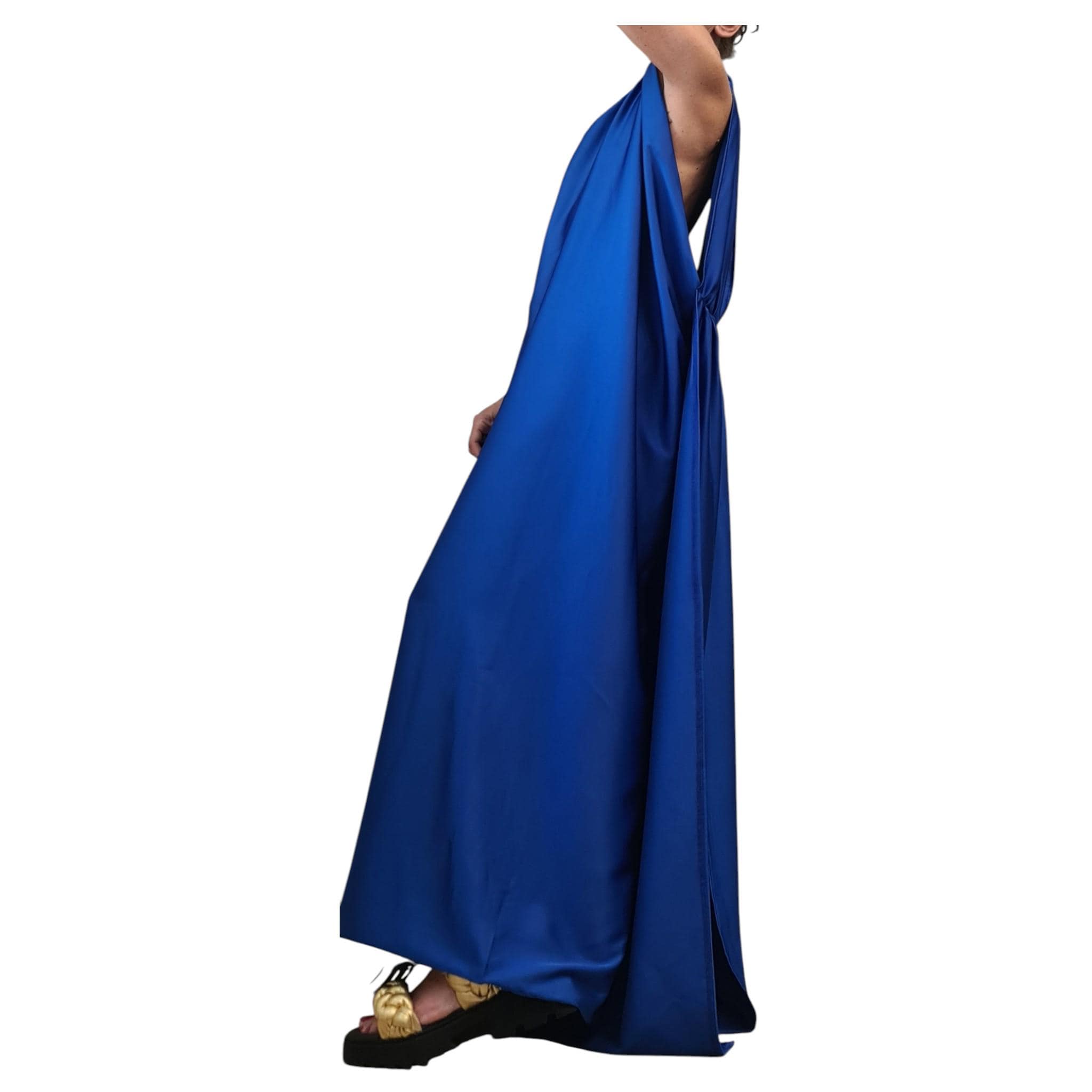 Royal Blue Draped Maxi Dress – Avant-Garde Open Back Grecian Gown
