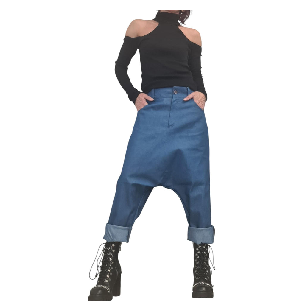 Casual Denim Harem Pants, Extravagant Boho Style, Unisex Fit
