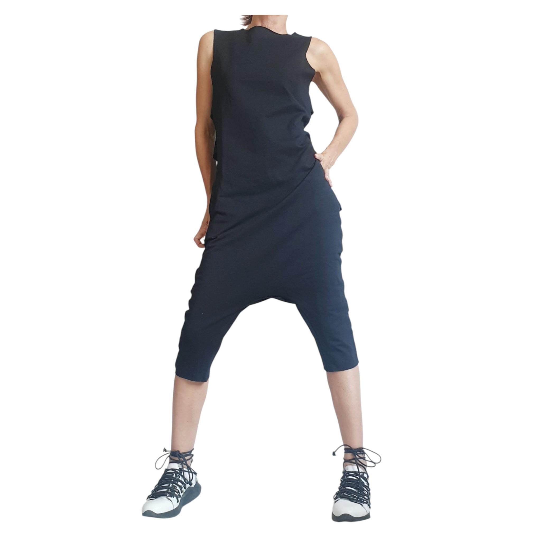 Black Harem Jumpsuit Loose Drop Crotch Women Outfit Asymmetric Oversize Gothic Grunge Clothing