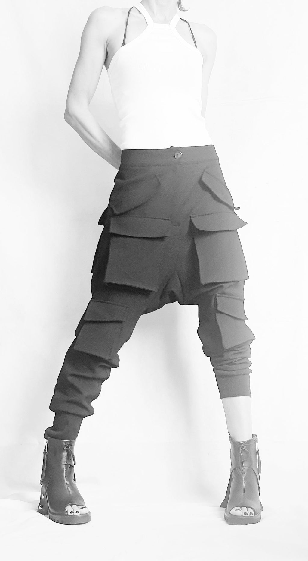 Gothic Black Harem Pants, Cargo Trousers Style