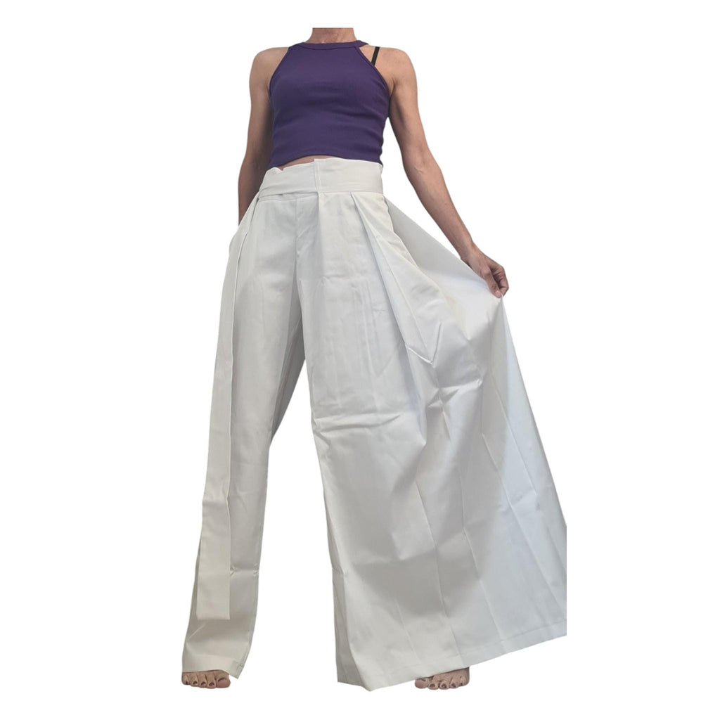 White Asymmetric Pants, One Wide Leg, Cotton Trousers, Alternative Wedding
