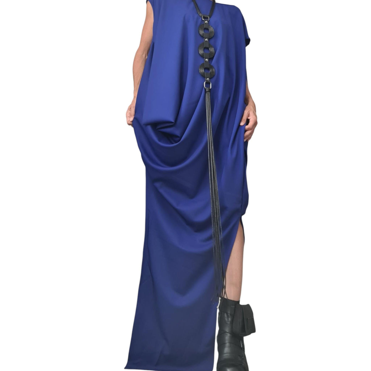 Royal Blue Oversize Maxi Dress, Avant Garde One Shoulder Drape