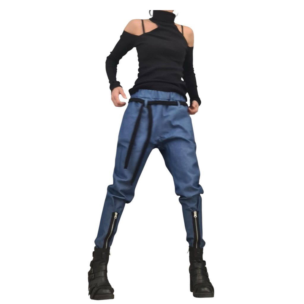 Denim Harem Pants, Loose and Fit Trousers whit Zipper Detail, Plus Size Bottom