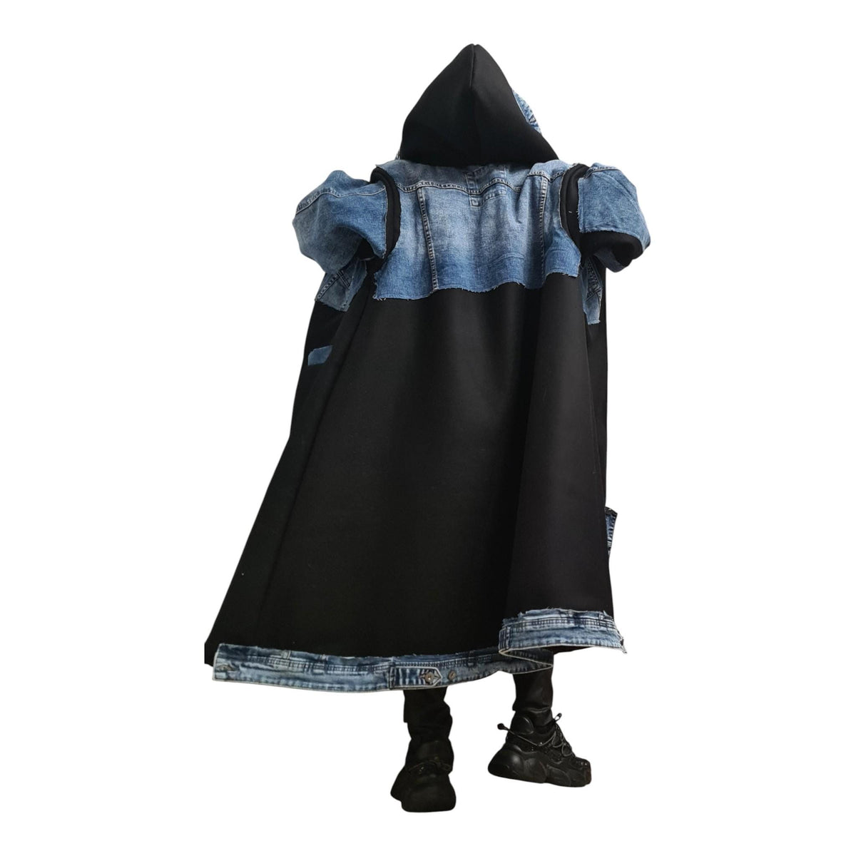 Avant Garde Denim & Wool Coat, Handmade Oversized Hooded Trench, Oversized Jacket