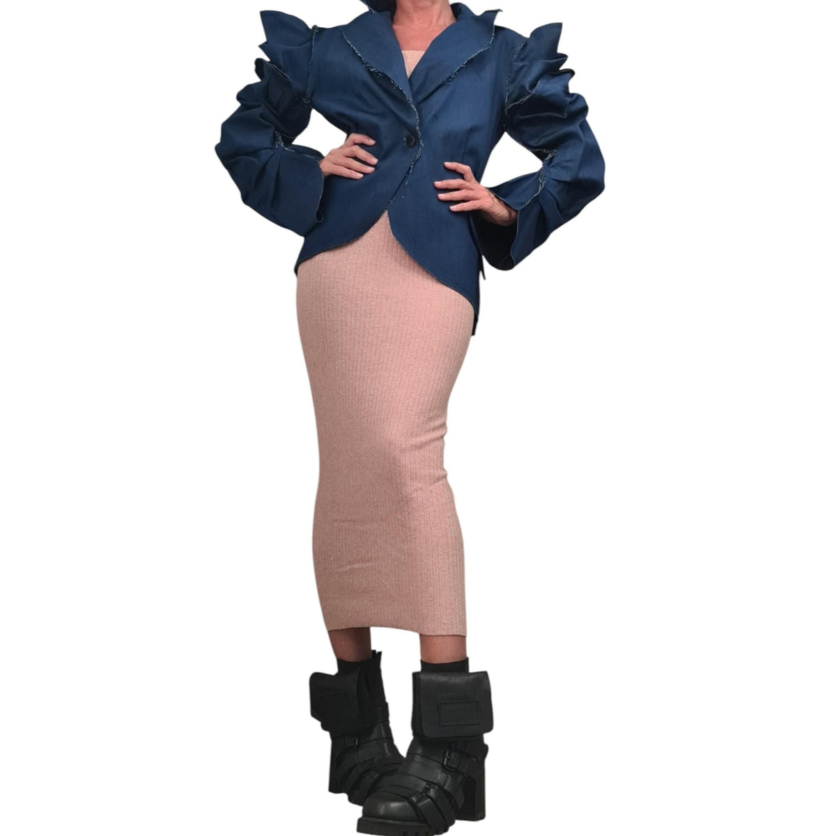 Avant Garde Deconstructed Denim Blazer, Futuristic Fitted Jacket