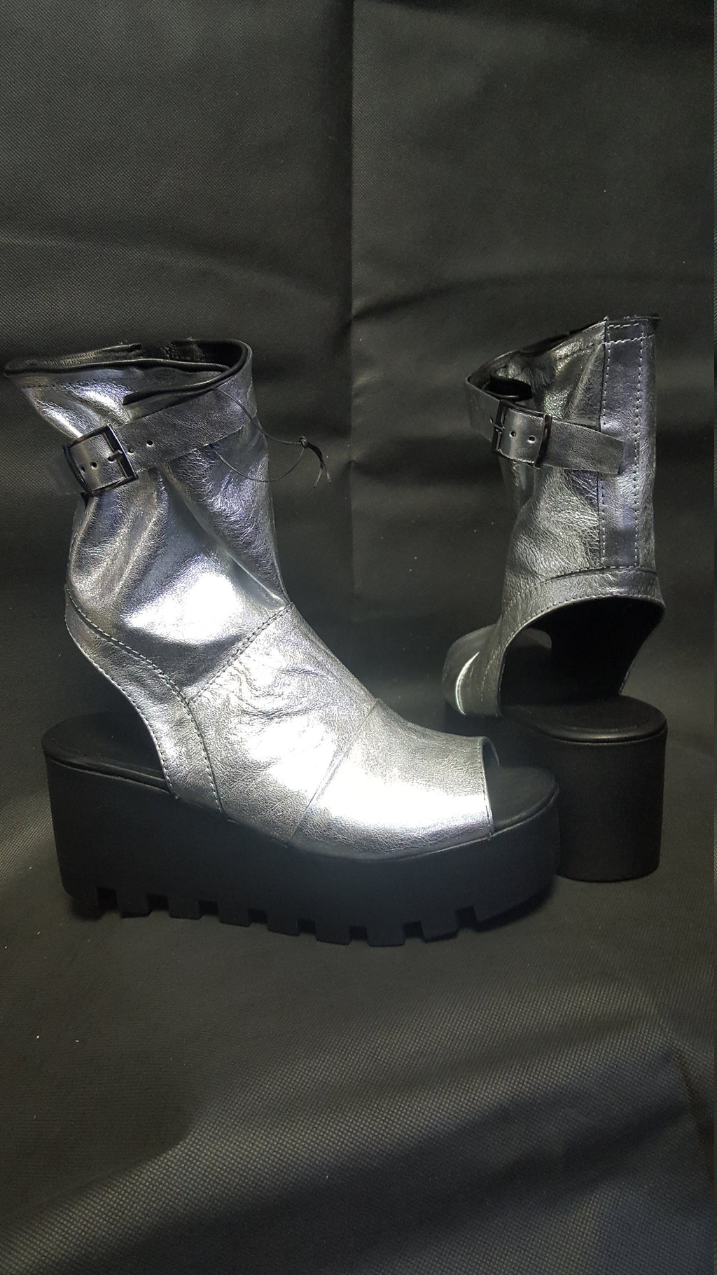 Silver Gladiator Sandals, Leather Platform Boots, Open Toe Wedding Shoes