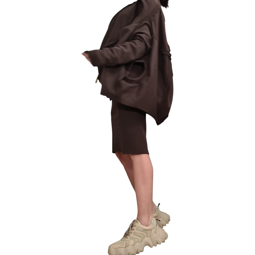 Brown Cotton Bodycon Midi Dress, Oversized Deconstructed Tunic with Detachable Sleeves, Two-Piece Co-Ord Set