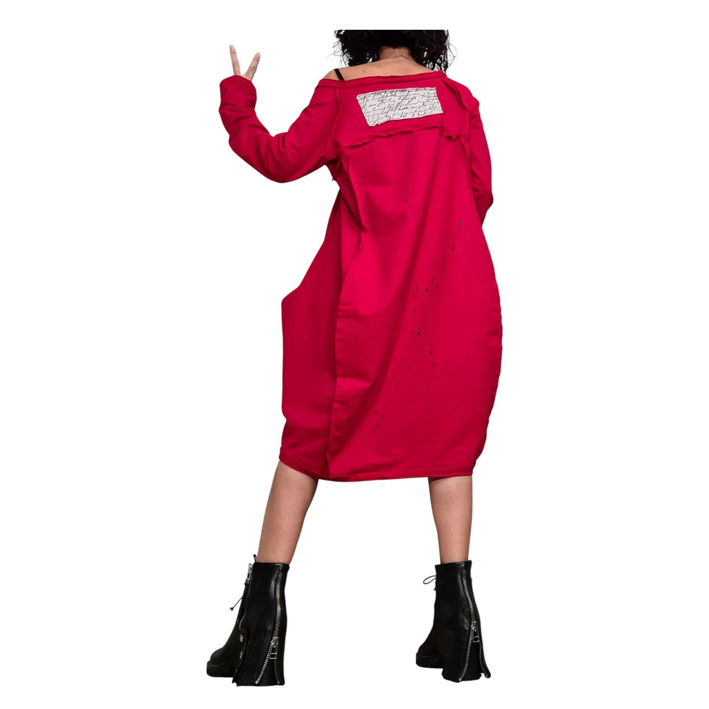 Military Style French Terry Tunic for Women, Oversized Dress, Asymmetric Hem