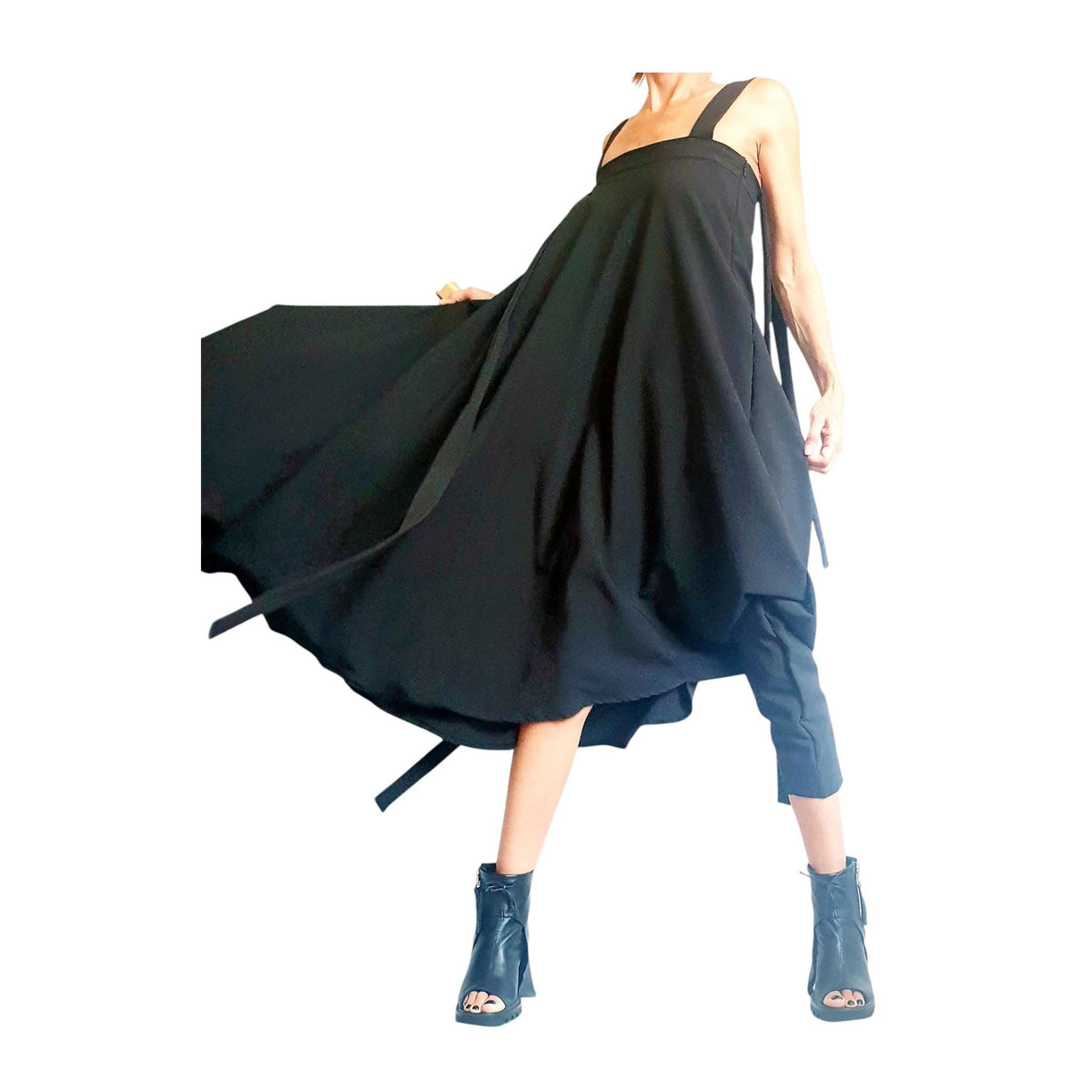 Black Gothic Jumpsuit, Asymmetric Wide Leg Overall, Loose Fit, Avant Garde Clothing