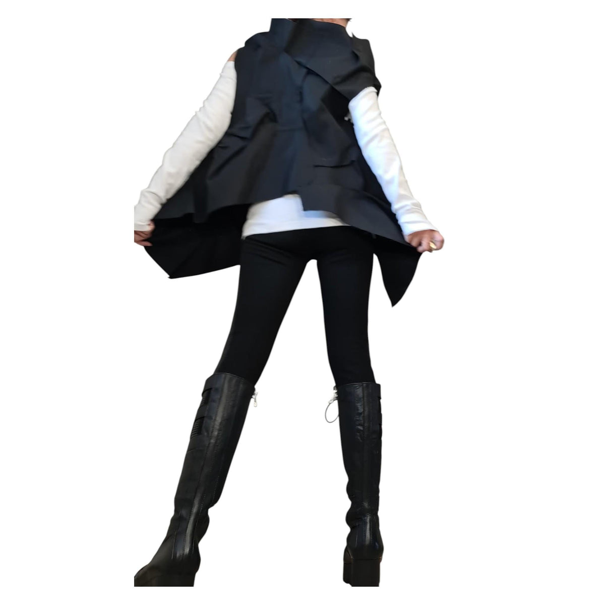 Extravagant Black Denim Vest, Gothic Asymmetric Sleeveless Vest, Designer Avant Garde Jacket